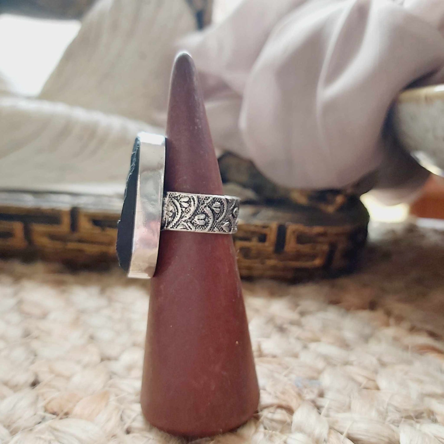 Black Tourmaline Psychic Protection Ring US 8 (E2477)