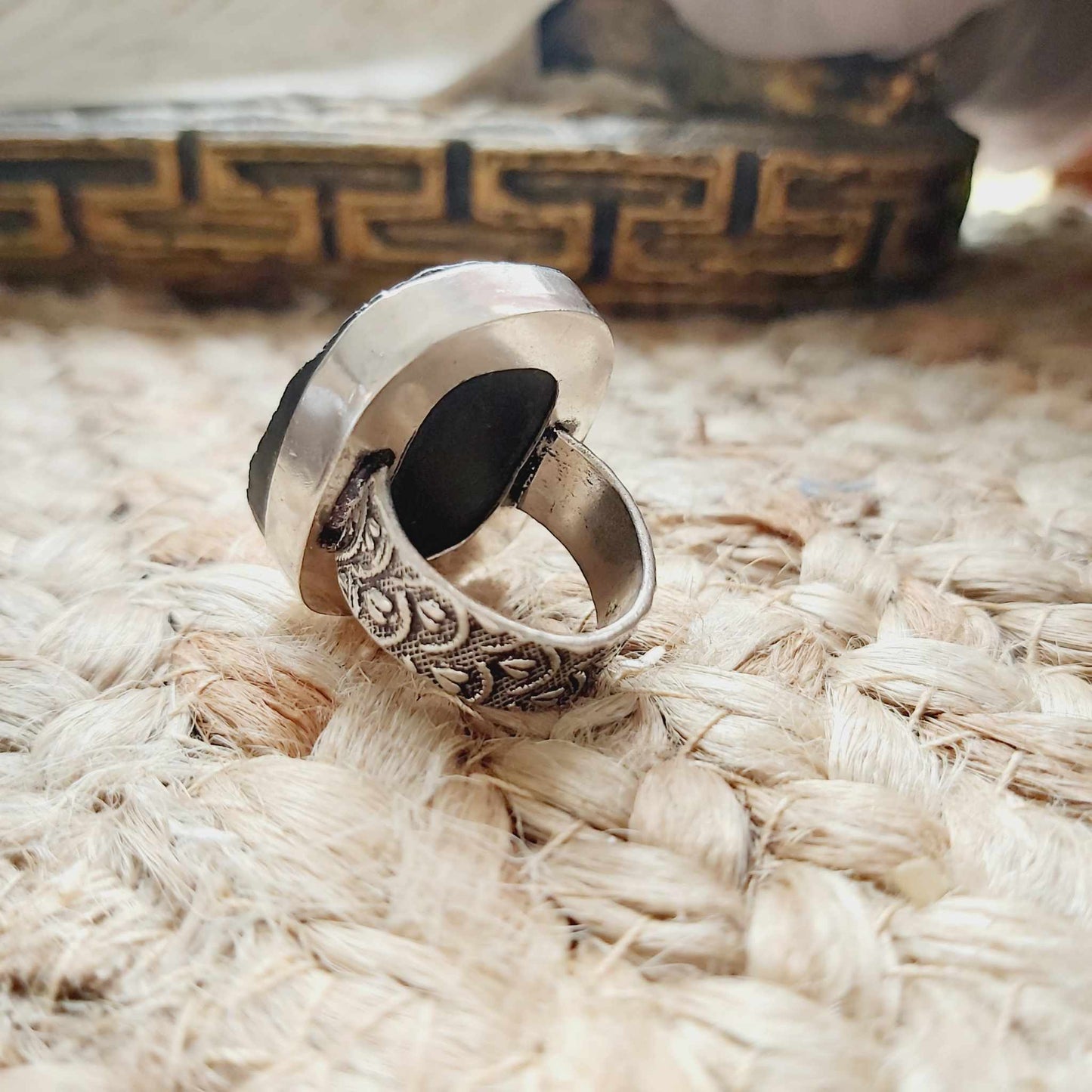 Black Tourmaline Psychic Protection Ring US 8 (E2477)