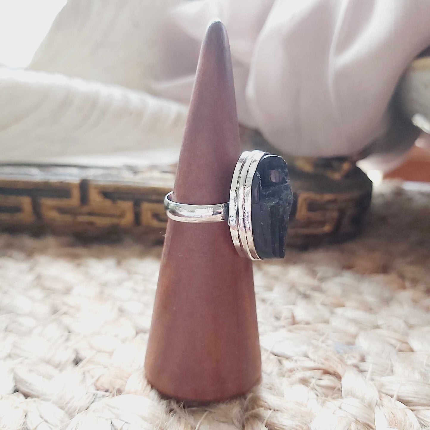 Black Tourmaline Psychic Protection Ring US 8 (E2478)