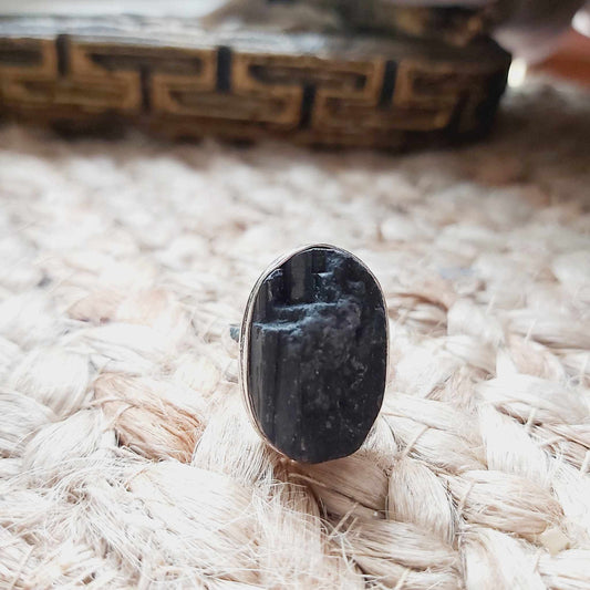 Black Tourmaline Psychic Protection Ring US 8 (E2478)