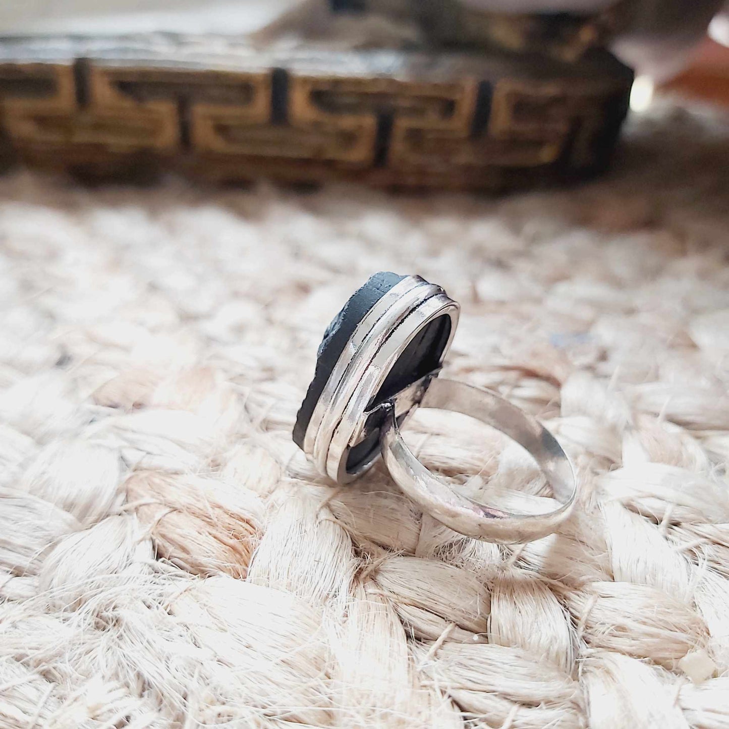 Black Tourmaline Psychic Protection Ring US 8 (E2478)