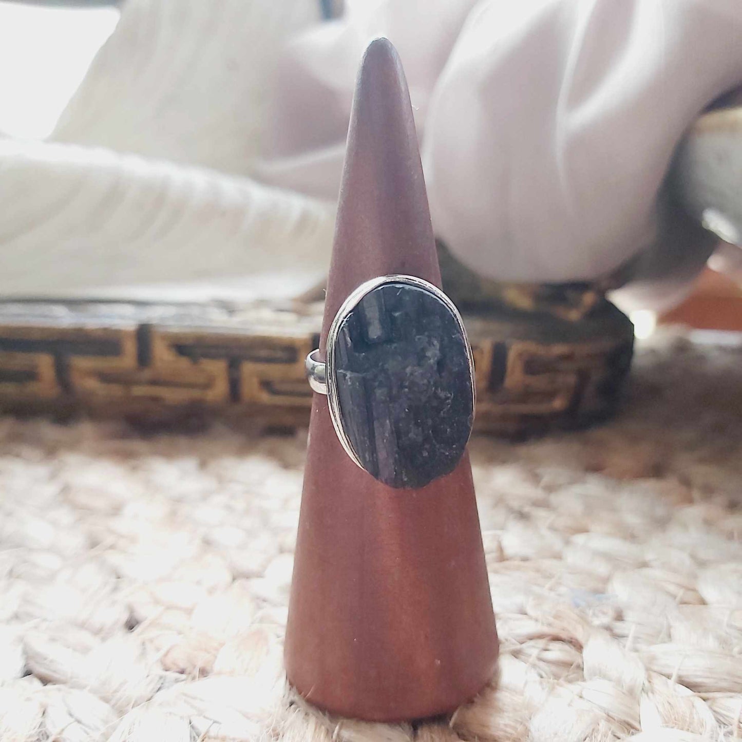 Black Tourmaline Psychic Protection Ring US 8 (E2478)