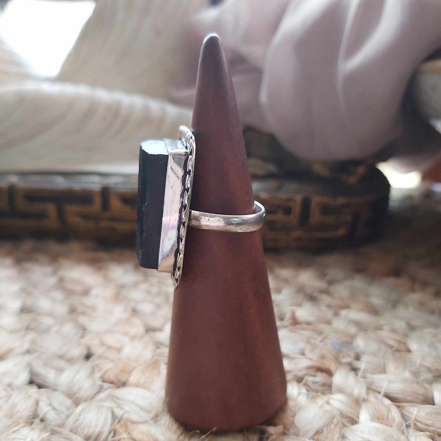 Black Tourmaline Psychic Protection Ring US 9 (E2487)