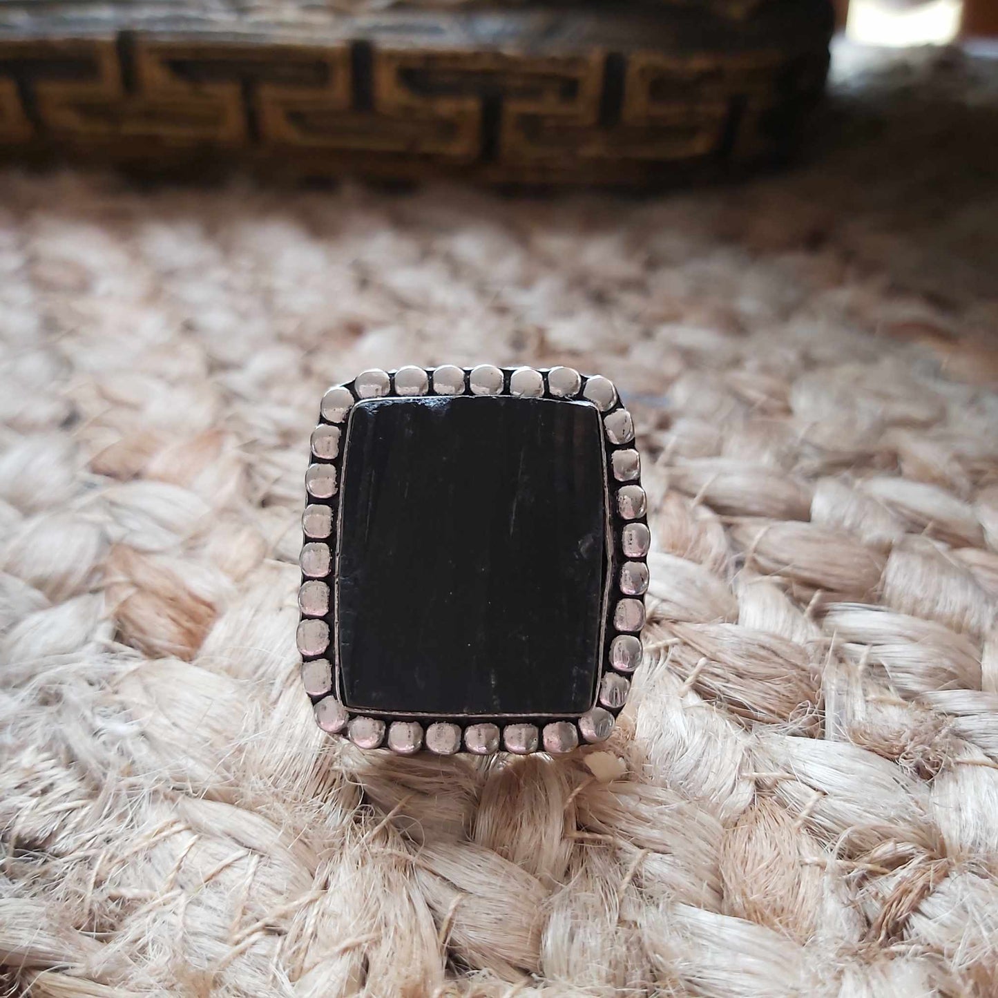 Black Tourmaline Psychic Protection Ring US 9 (E2487)