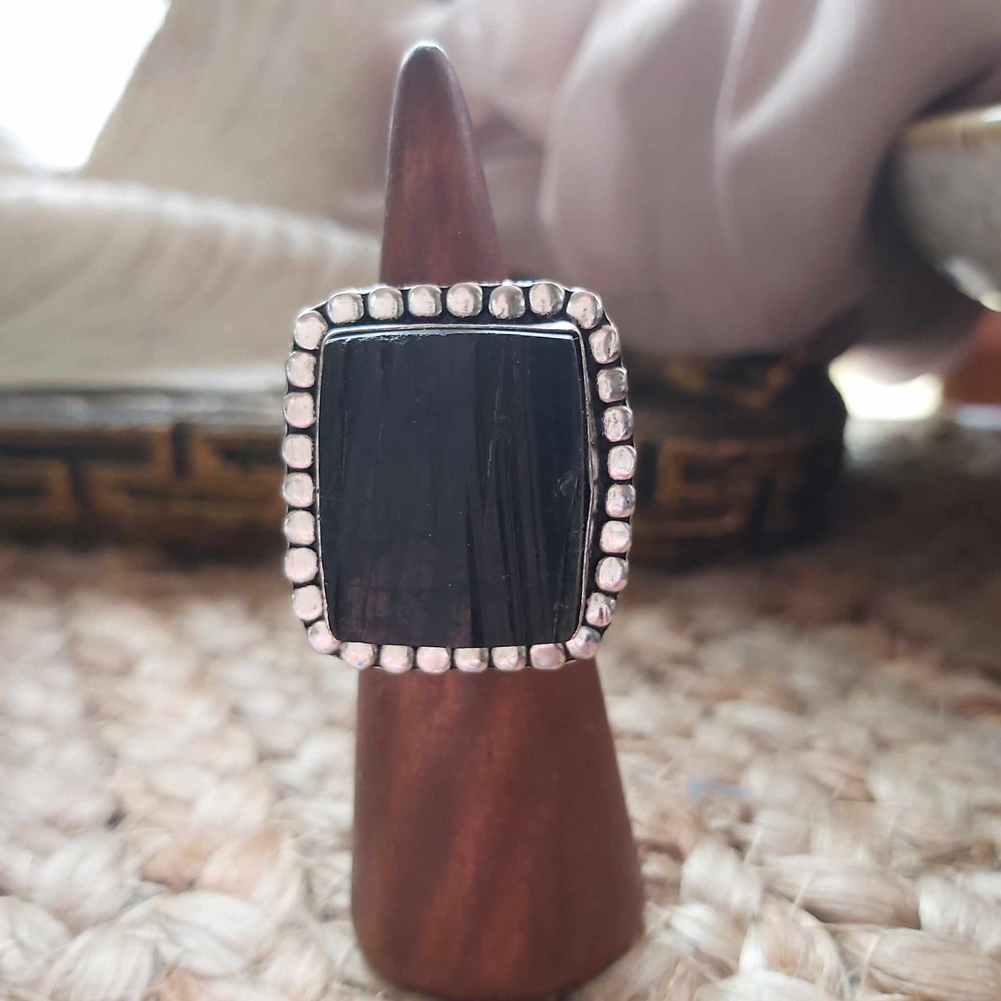 Black Tourmaline Psychic Protection Ring US 9 (E2487)