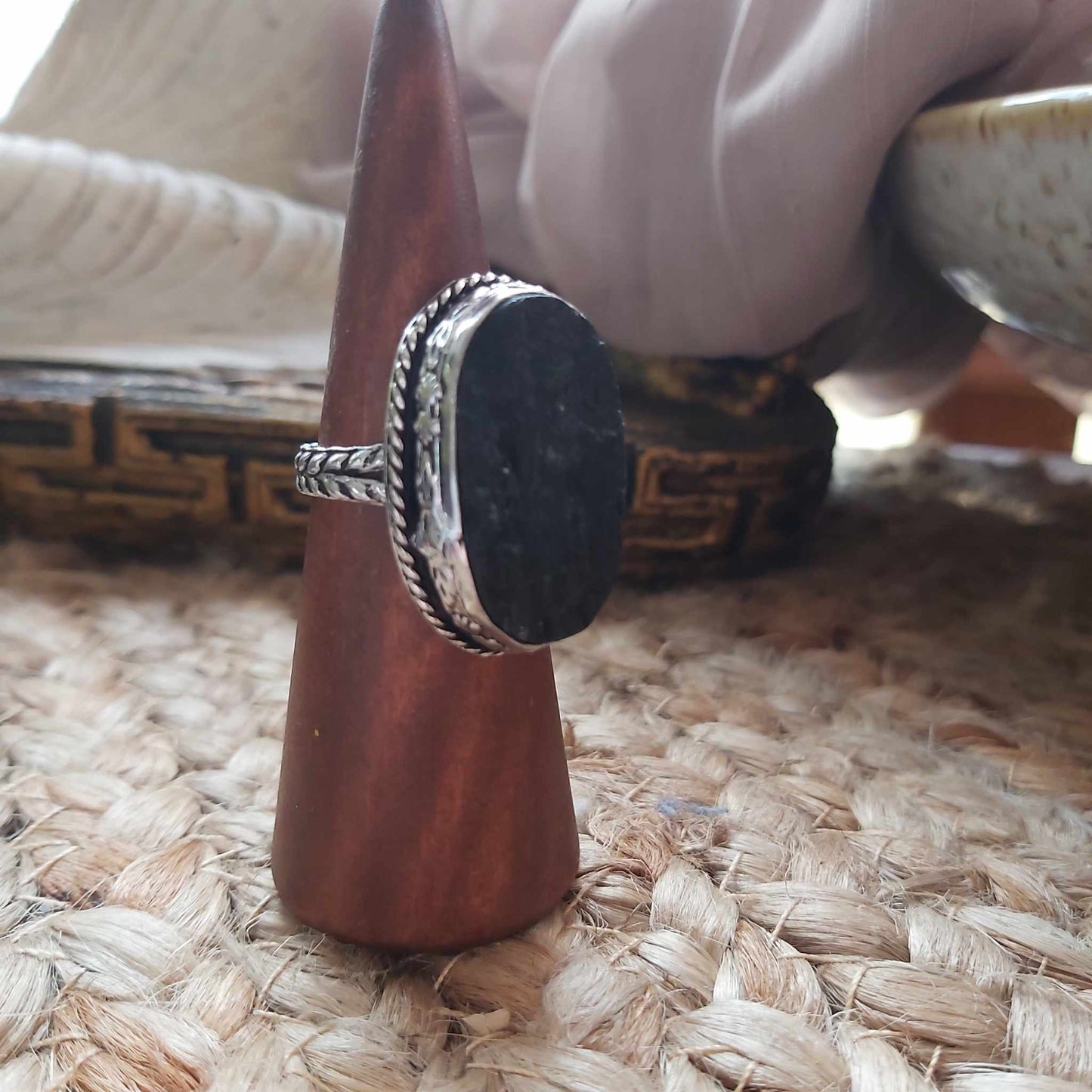 Black Tourmaline Psychic Protection Ring US 9 (E2490)