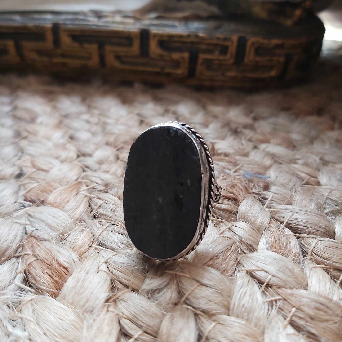 Black Tourmaline Psychic Protection Ring US 9 (E2490)