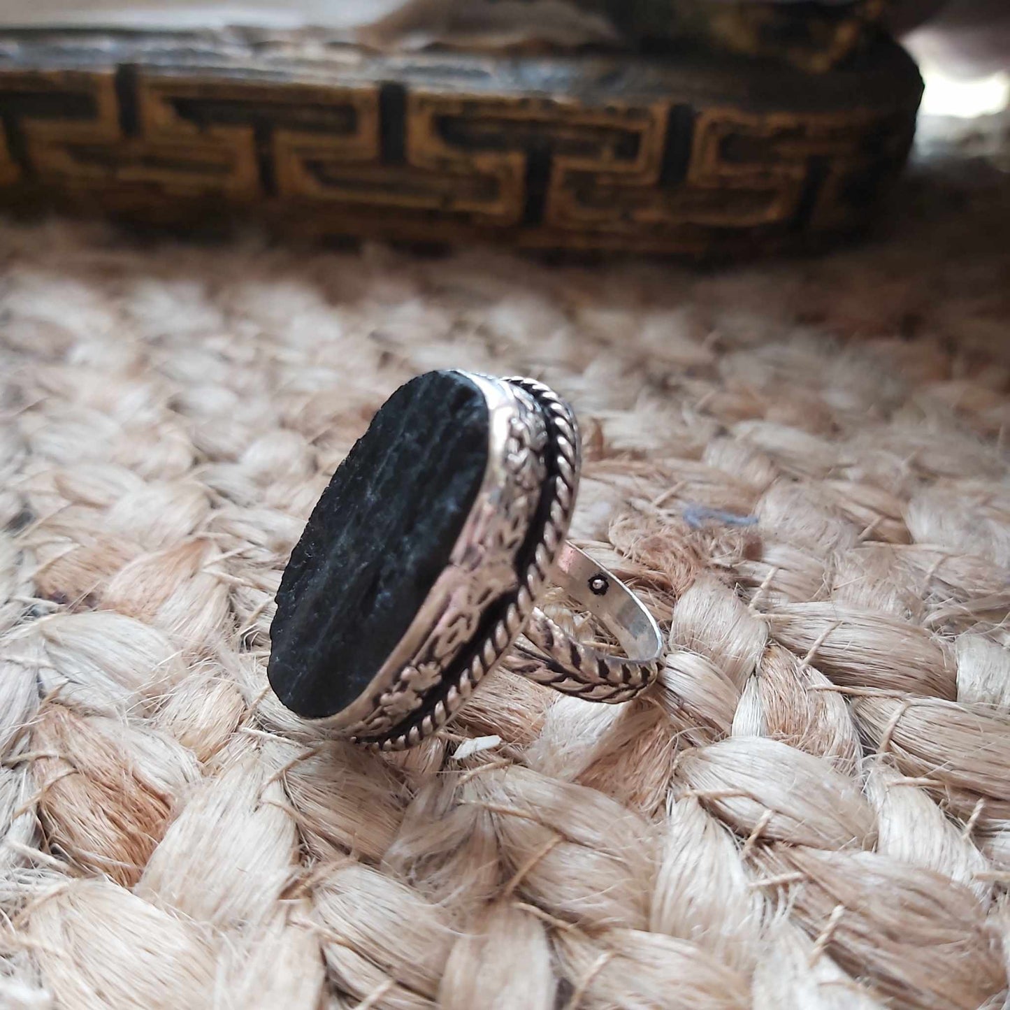 Black Tourmaline Psychic Protection Ring US 9 (E2490)