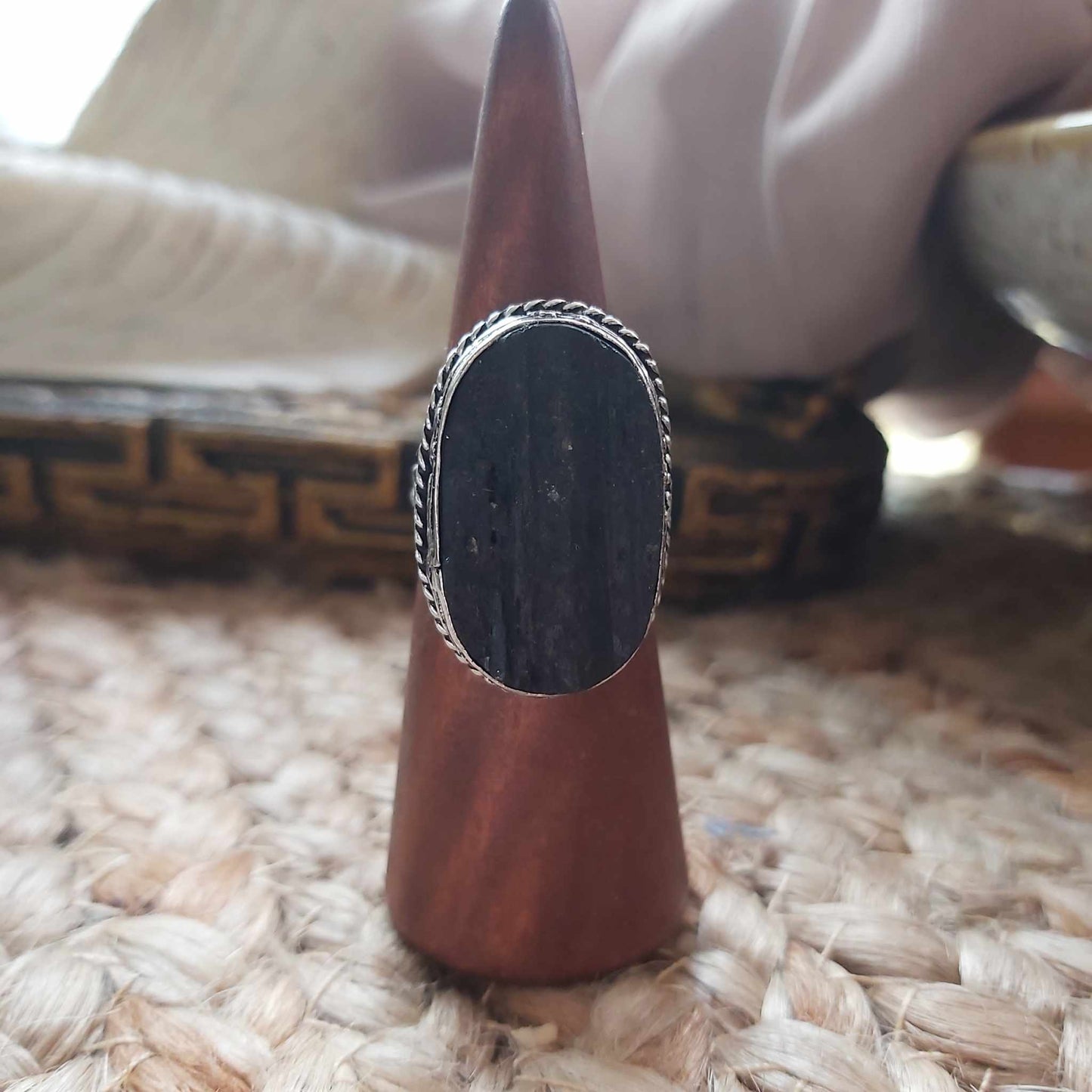 Black Tourmaline Psychic Protection Ring US 9 (E2490)