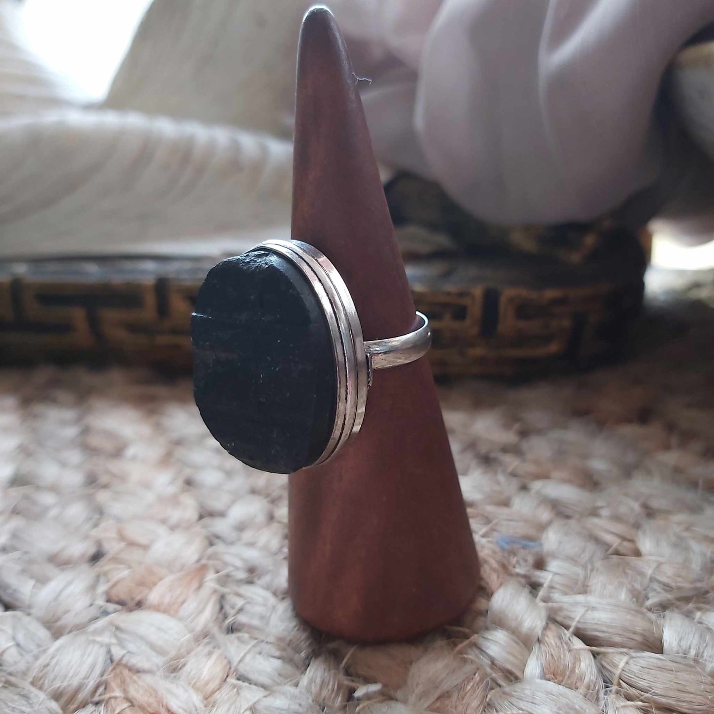 Black Tourmaline Psychic Protection Ring US 9 (E2491)