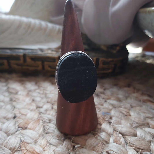Black Tourmaline Psychic Protection Ring US 9 (E2491)