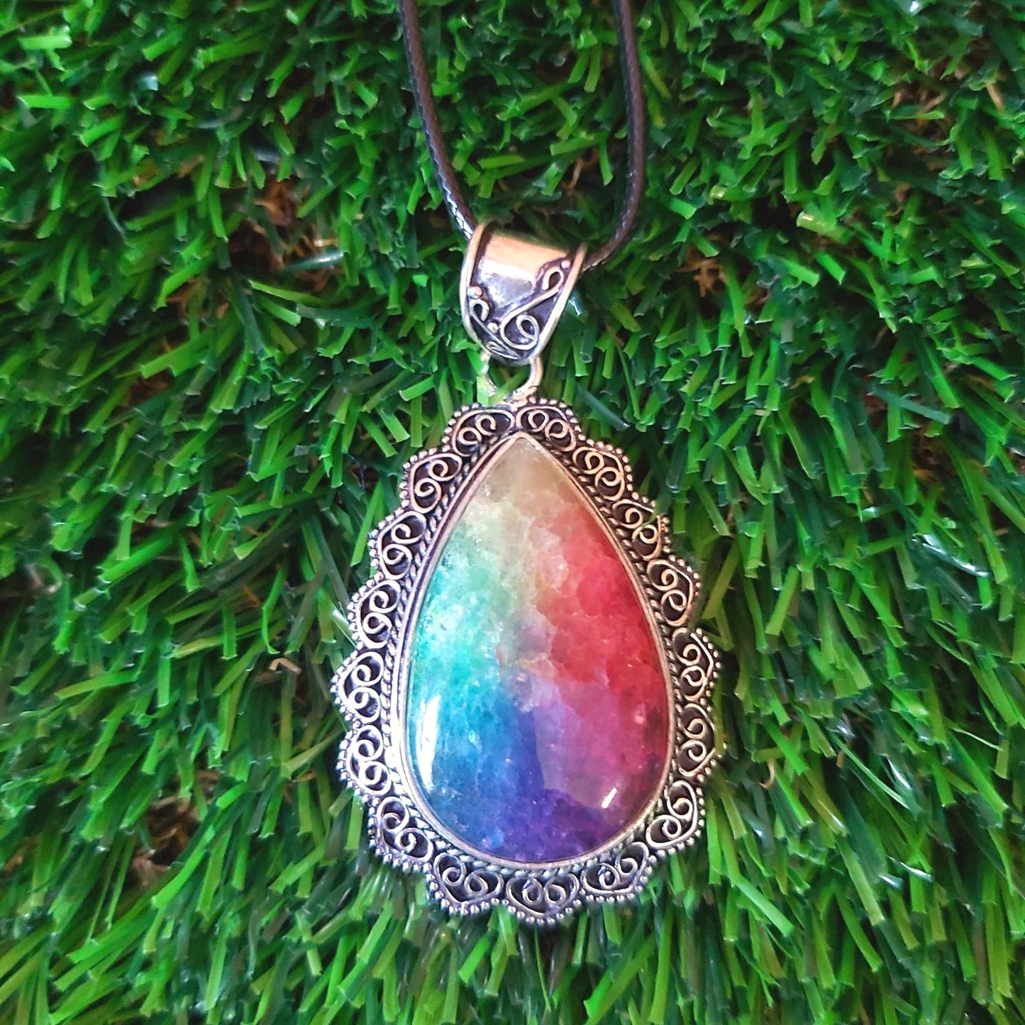 Rainbow Agate Grounding Gemstone Pendant (E2526)