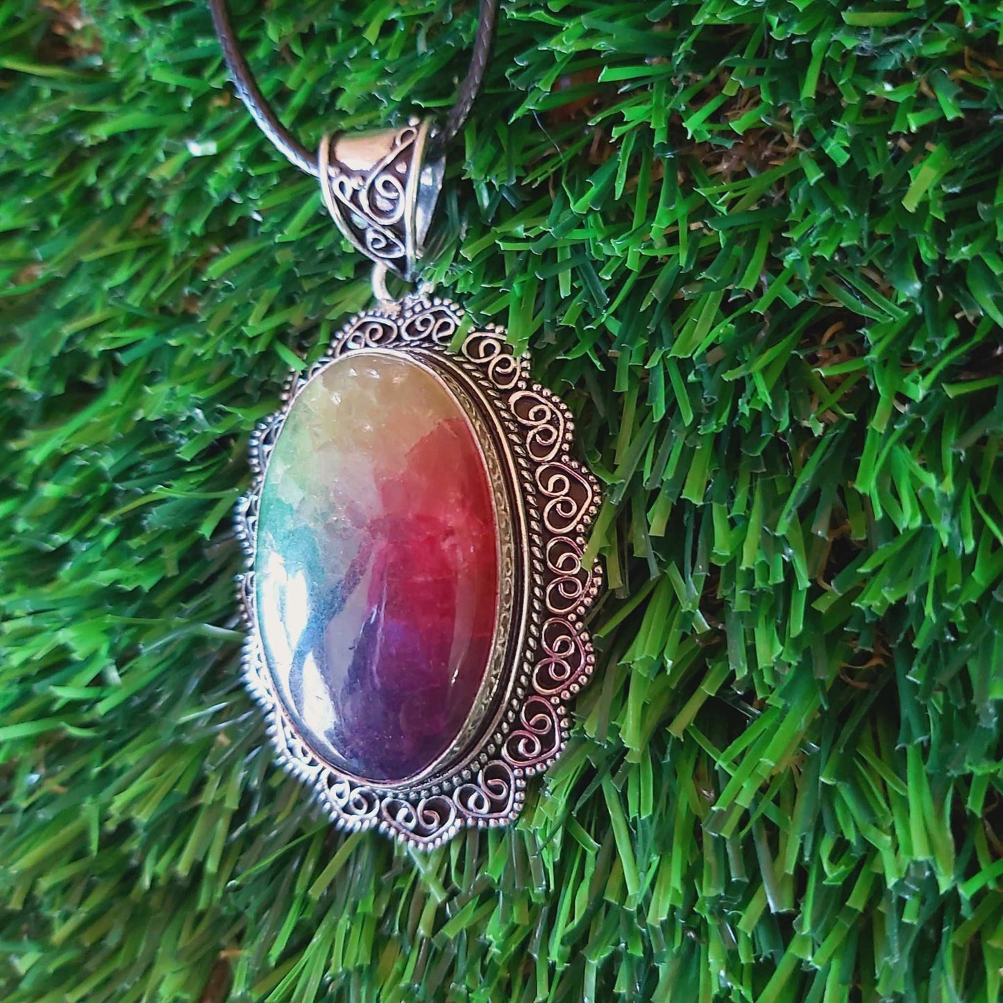 Rainbow Agate Grounding Gemstone Pendant (E2533)