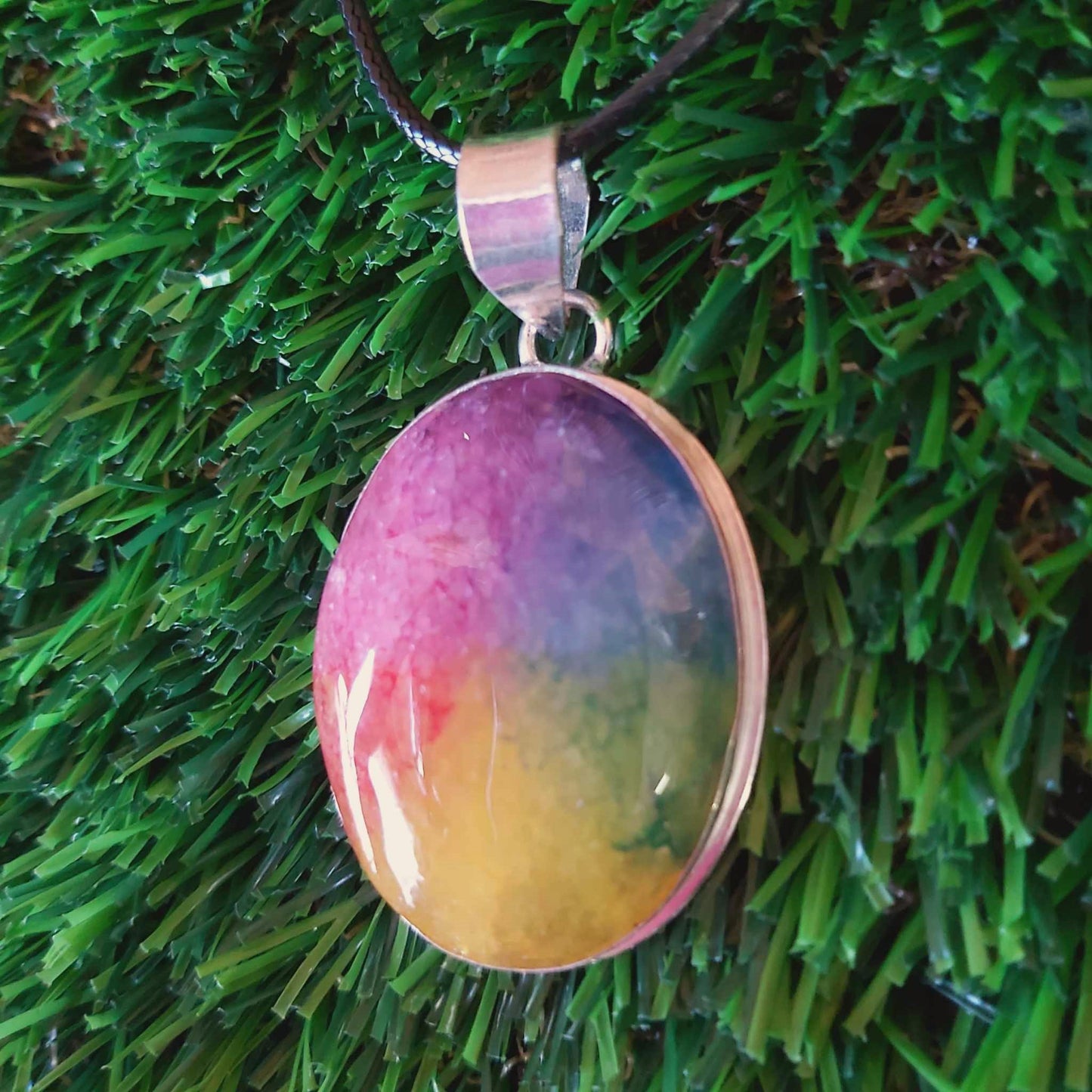 Rainbow Agate Grounding Gemstone Pendant (E2534)