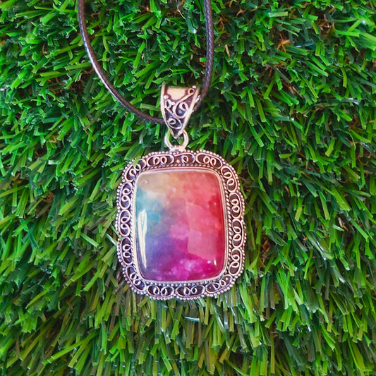 Rainbow Agate Grounding Gemstone Pendant (E2535)