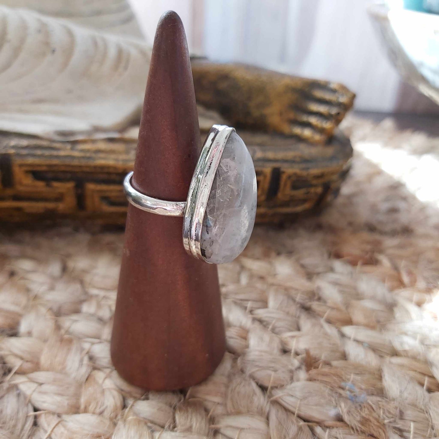 Rainbow Moonstone Compassion Ring 925 Sterling Silver Plated Size US 6.5 (E2552)