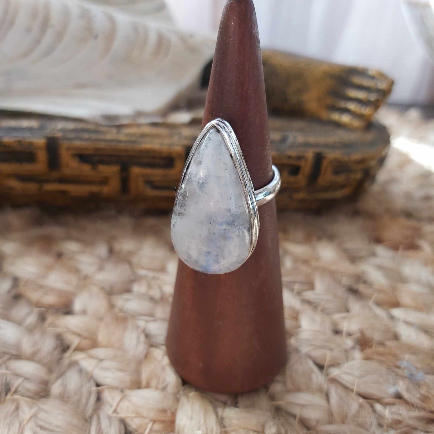 Rainbow Moonstone Compassion Ring 925 Sterling Silver Plated Size US 6.5 (E2552)