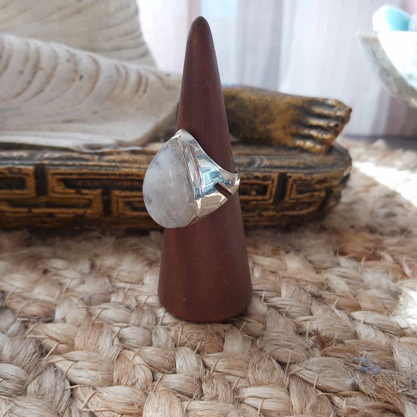 Rainbow Moonstone Compassion Ring 925 Sterling Silver Plated Size US 8.5 (E2553)