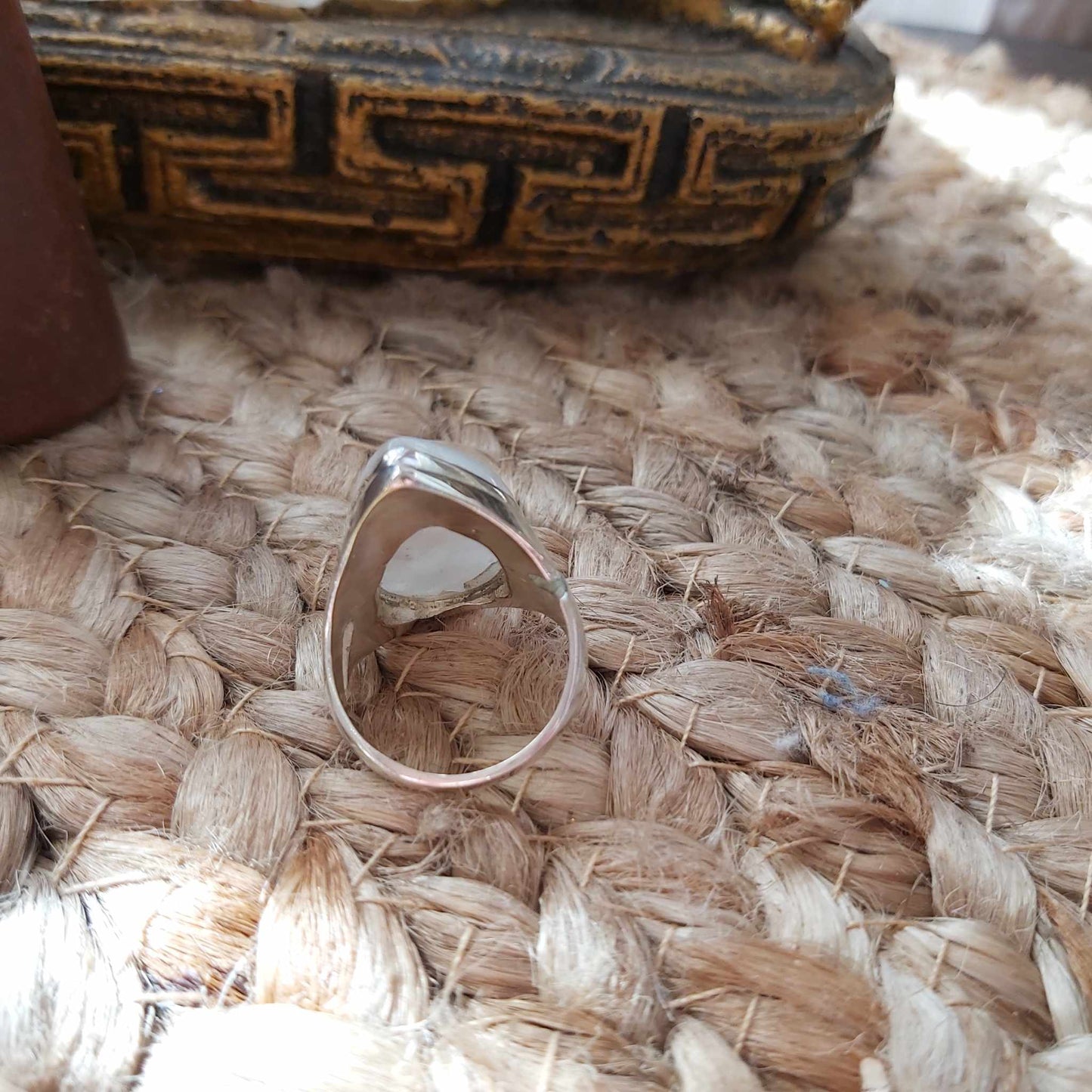 Rainbow Moonstone Compassion Ring 925 Sterling Silver Plated Size US 8.5 (E2553)