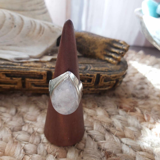 Rainbow Moonstone Compassion Ring 925 Sterling Silver Plated Size US 8.5 (E2553)