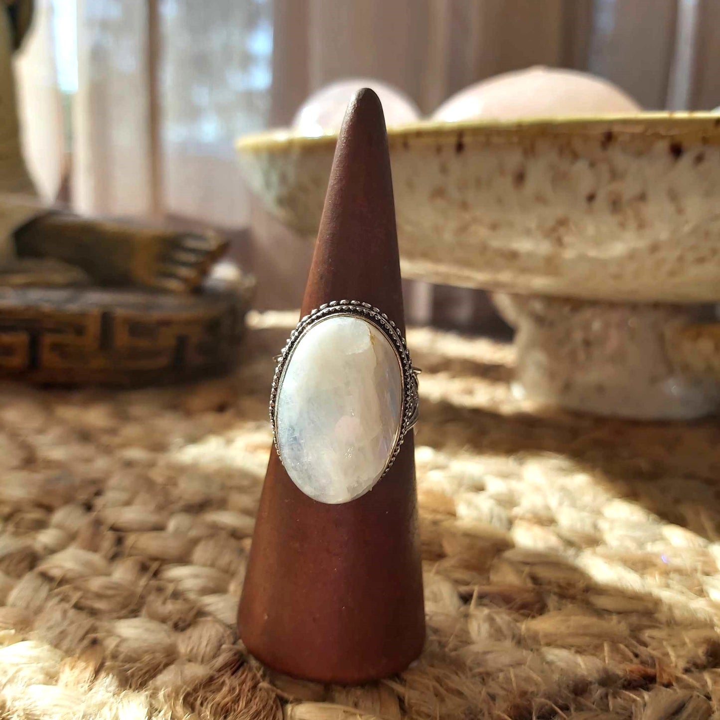 Rainbow Moonstone Compassion Ring 925 Sterling Silver Plated Size US 9 (E2554)