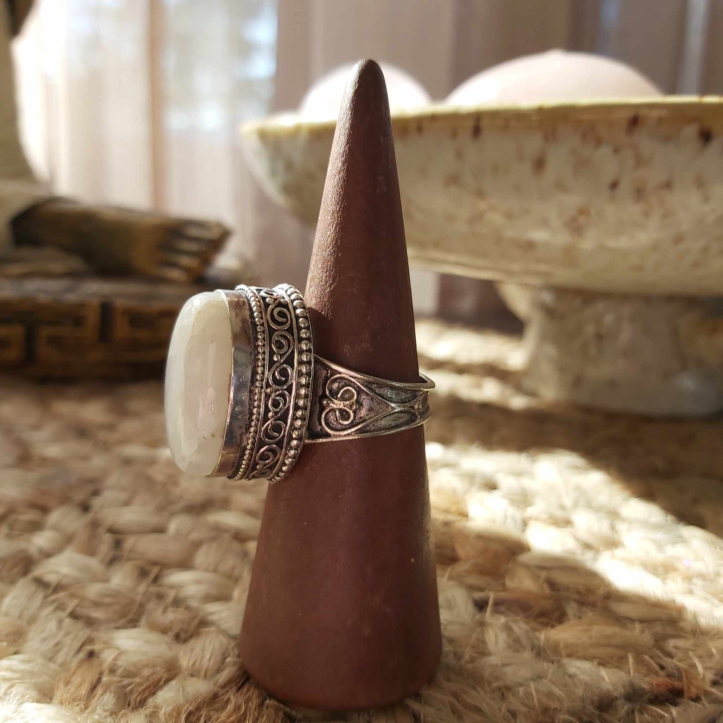 Rainbow Moonstone Compassion Ring 925 Sterling Silver Plated Size US 9 (E2554)