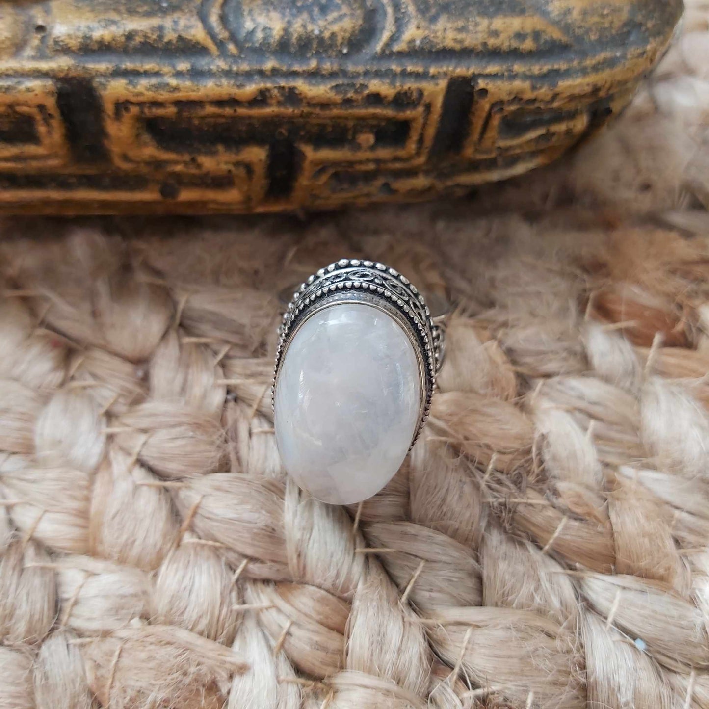 Rainbow Moonstone Compassion Ring 925 Sterling Silver Plated Size US 9 (E2554)