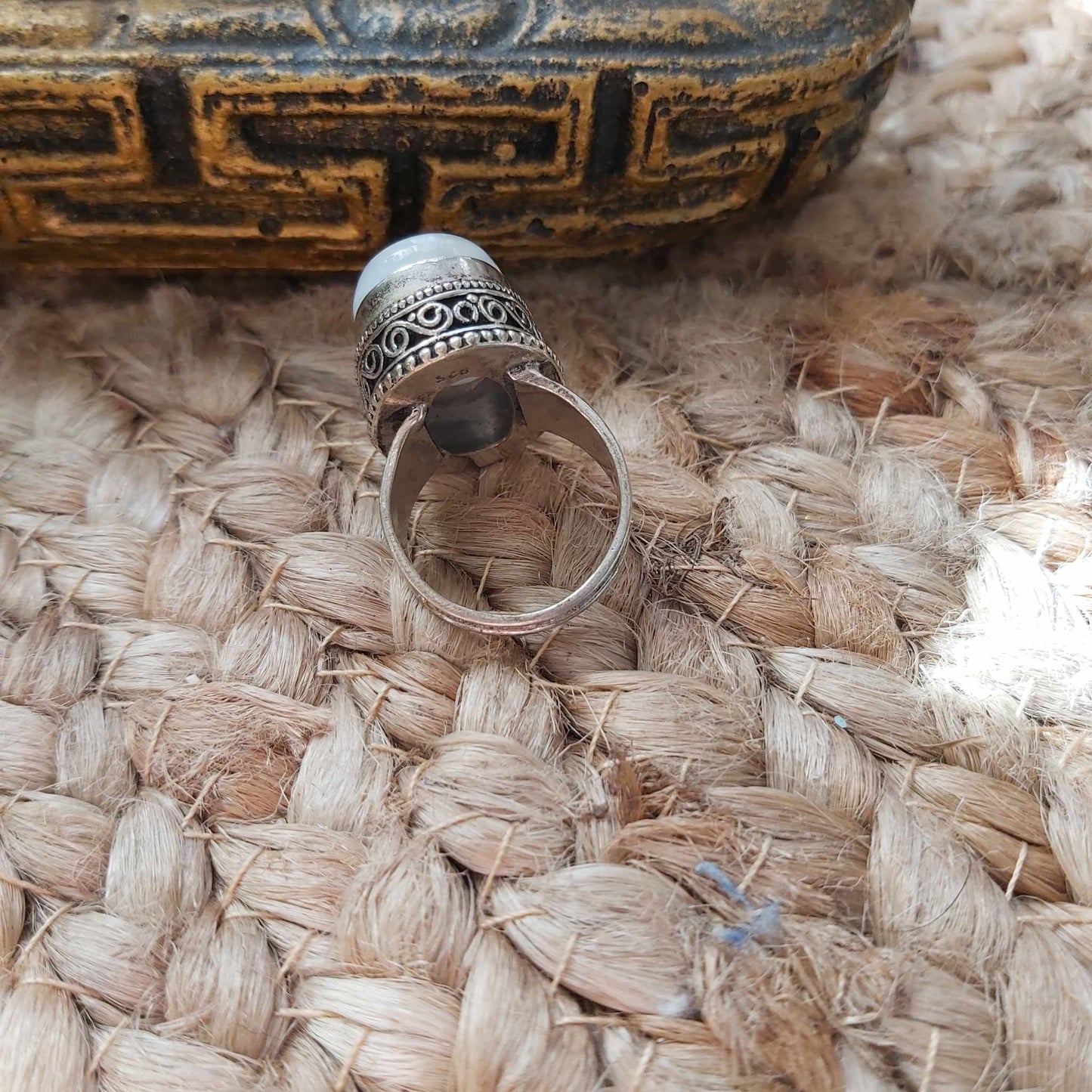 Rainbow Moonstone Compassion Ring 925 Sterling Silver Plated Size US 9 (E2554)