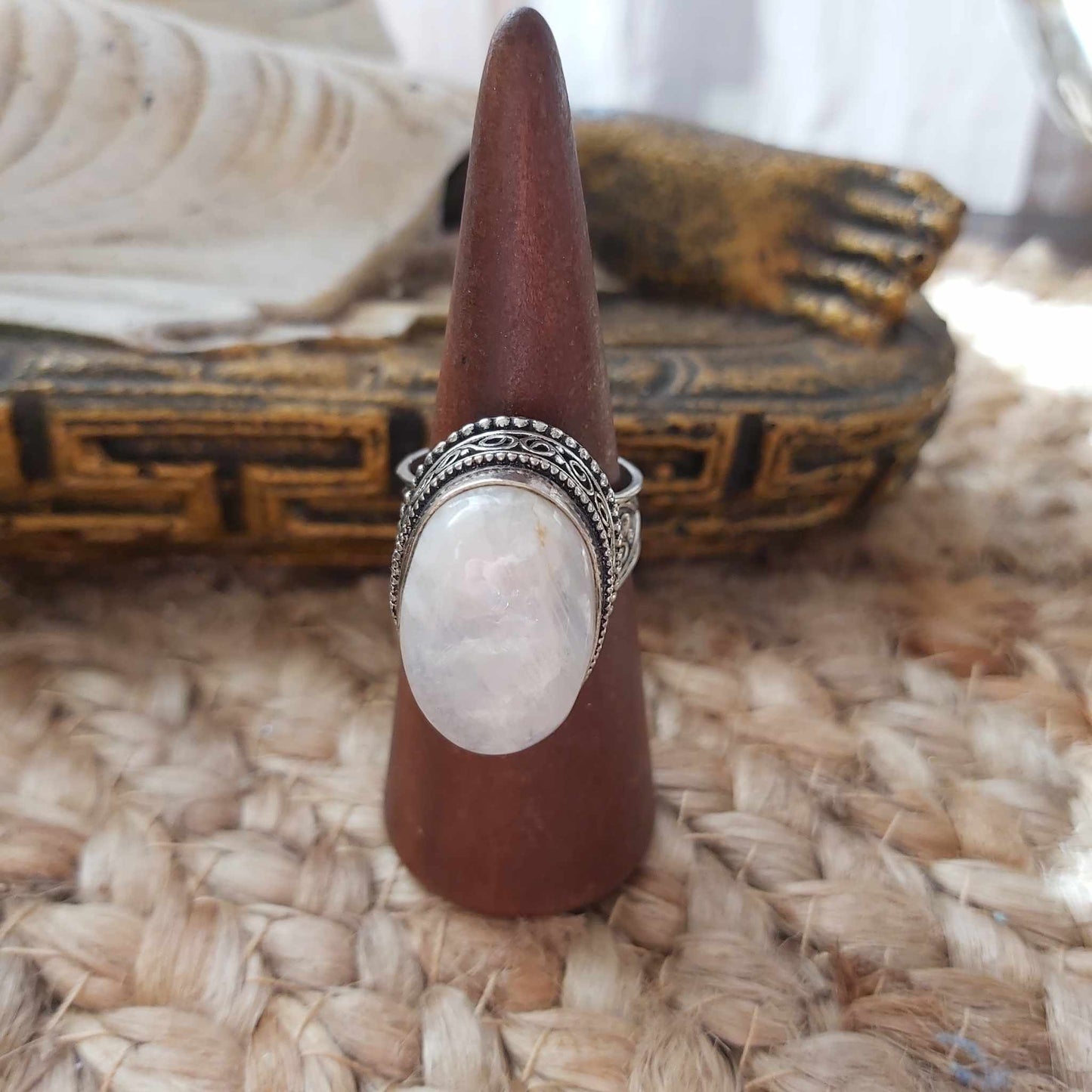 Rainbow Moonstone Compassion Ring 925 Sterling Silver Plated Size US 9 (E2554)