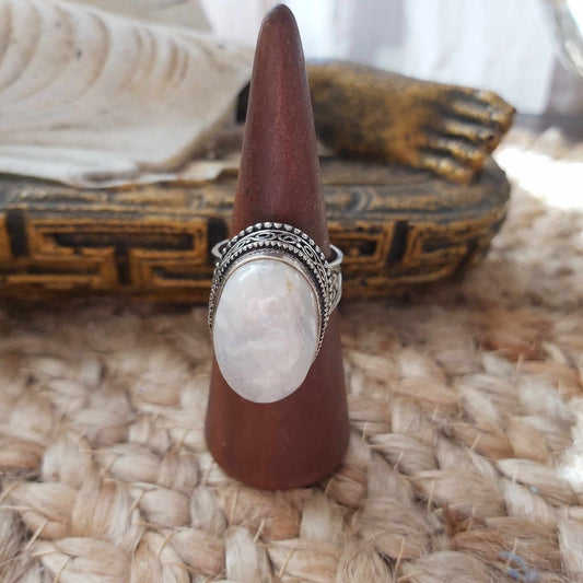 Rainbow Moonstone Compassion Ring 925 Sterling Silver Plated Size US 9 (E2554)