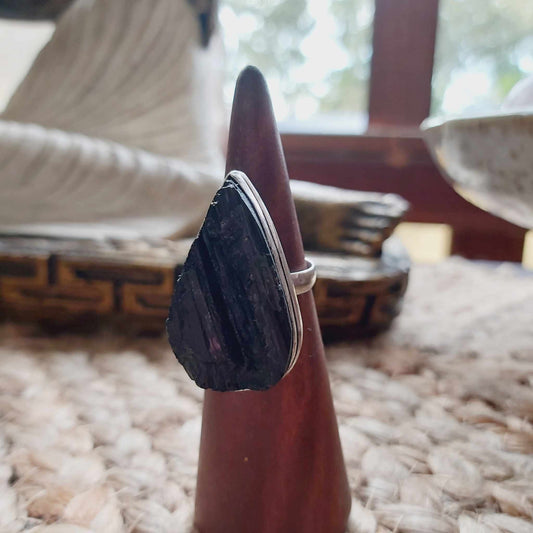 Black Tourmaline Psychic Protection Ring US 6 (E2555)