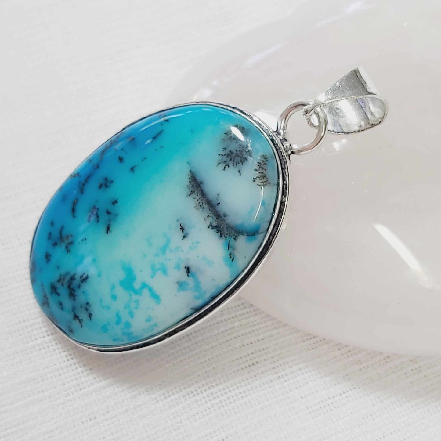 Dendritic Opal Gemstone Crystal Pendant (E728)