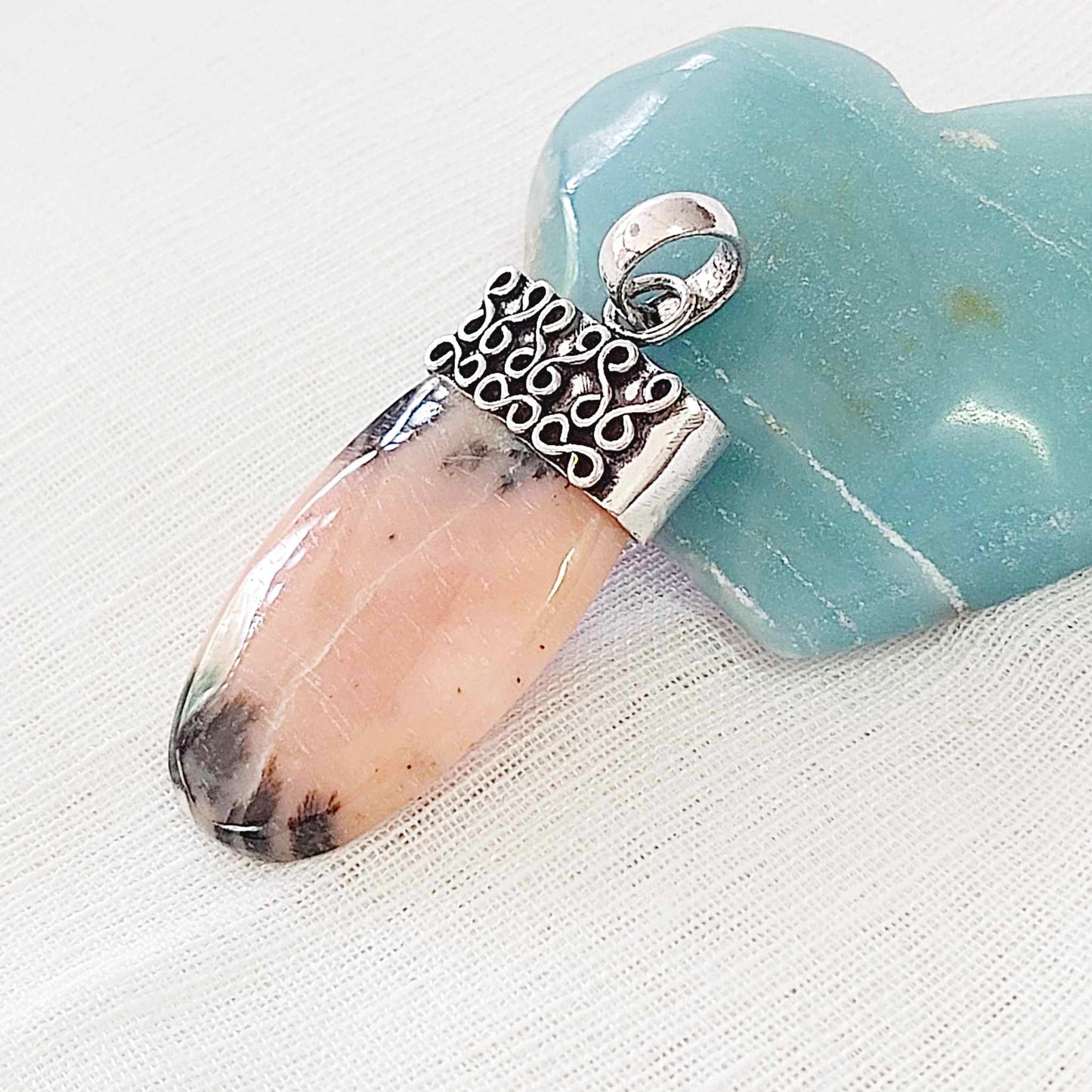 Pink Opal Gemstone Crystal Pendant (E841)