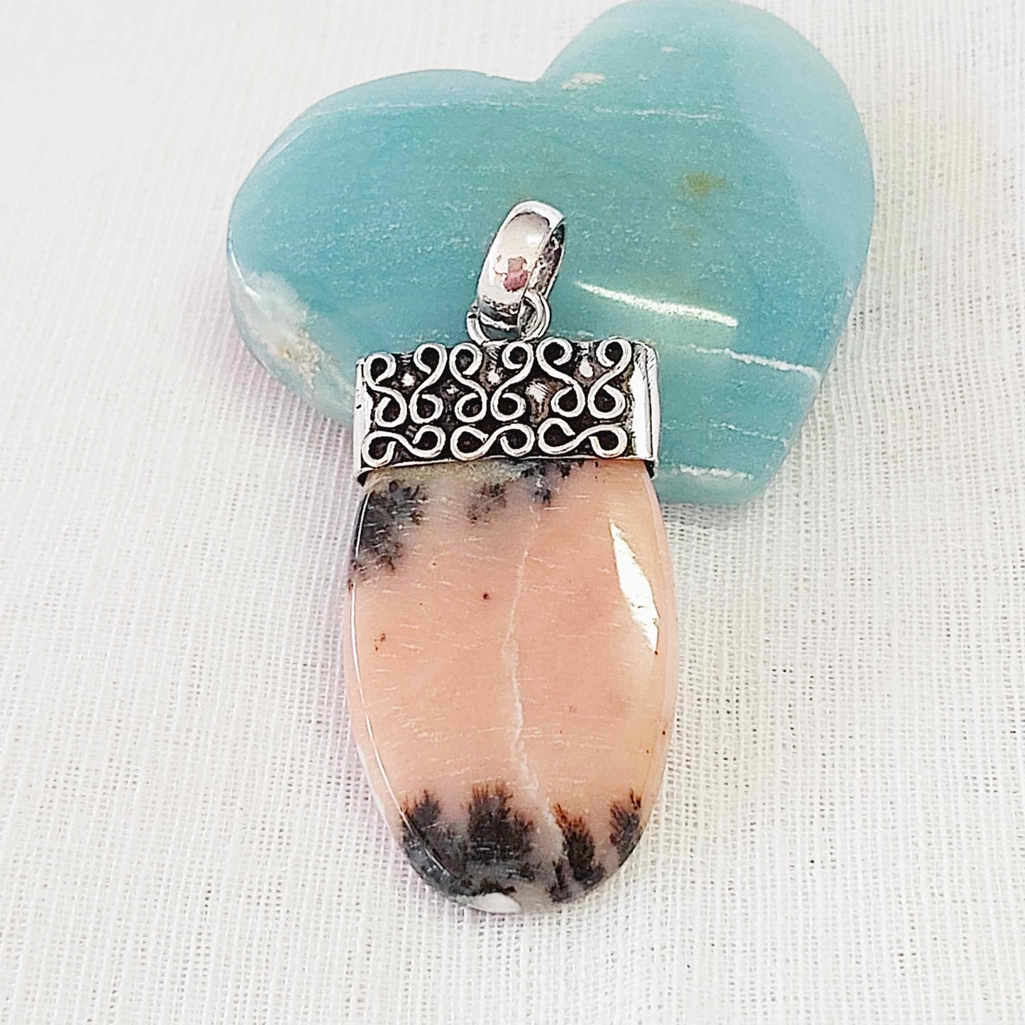 Pink Opal Gemstone Crystal Pendant (E841)