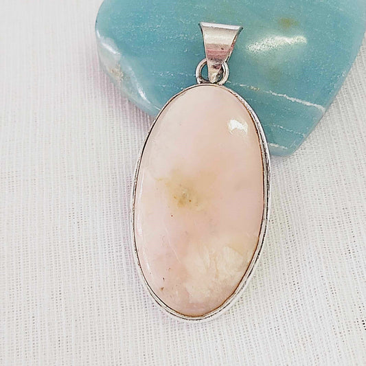 Pink Opal Gemstone Crystal Pendant (E843)