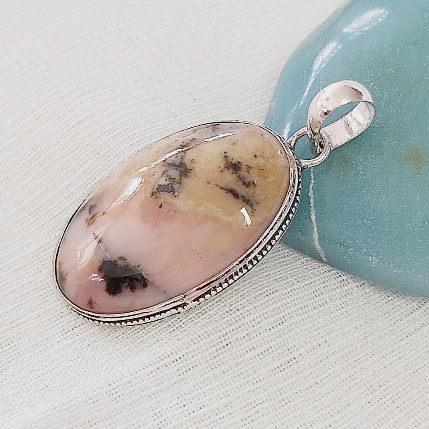 Pink Opal Gemstone Crystal Pendant (E846)