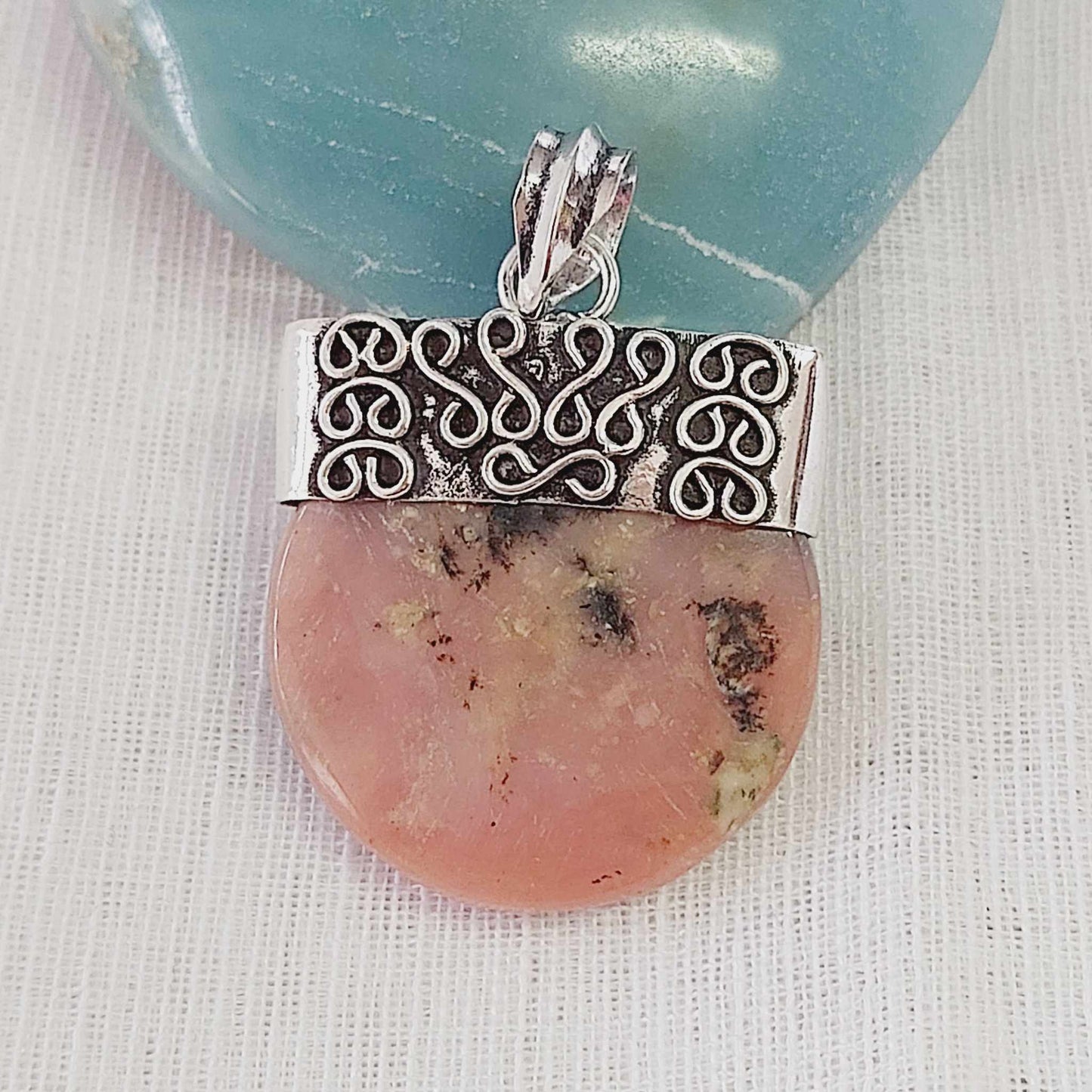 Pink Opal Gemstone Crystal Pendant (E848)