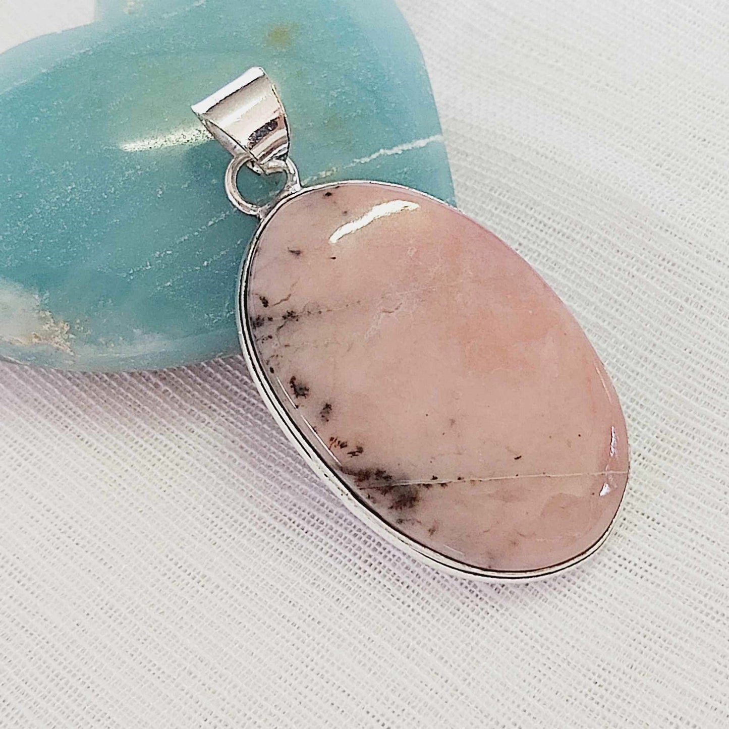 Pink Opal Gemstone Crystal Pendant (E849)
