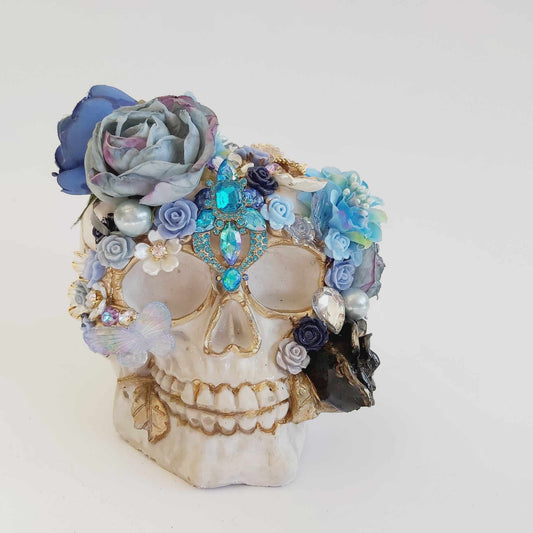 Handcrafted Gothic Floral Skull – Unique Gothic Style Home Accent (SKL3)