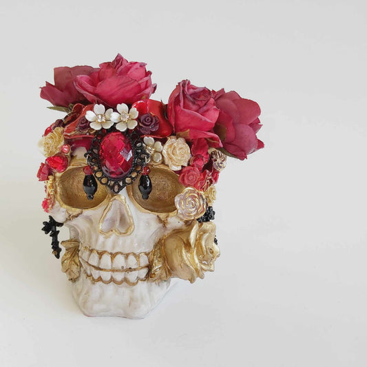 Handcrafted Gothic Floral Skull – Unique Gothic Style Home Accent (SKL4)