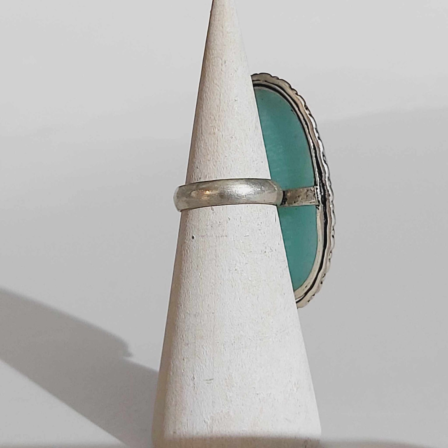 Amazonite Speaking Ones Truth Ring 925 Sterling Silver Plated US 6 (E1631)