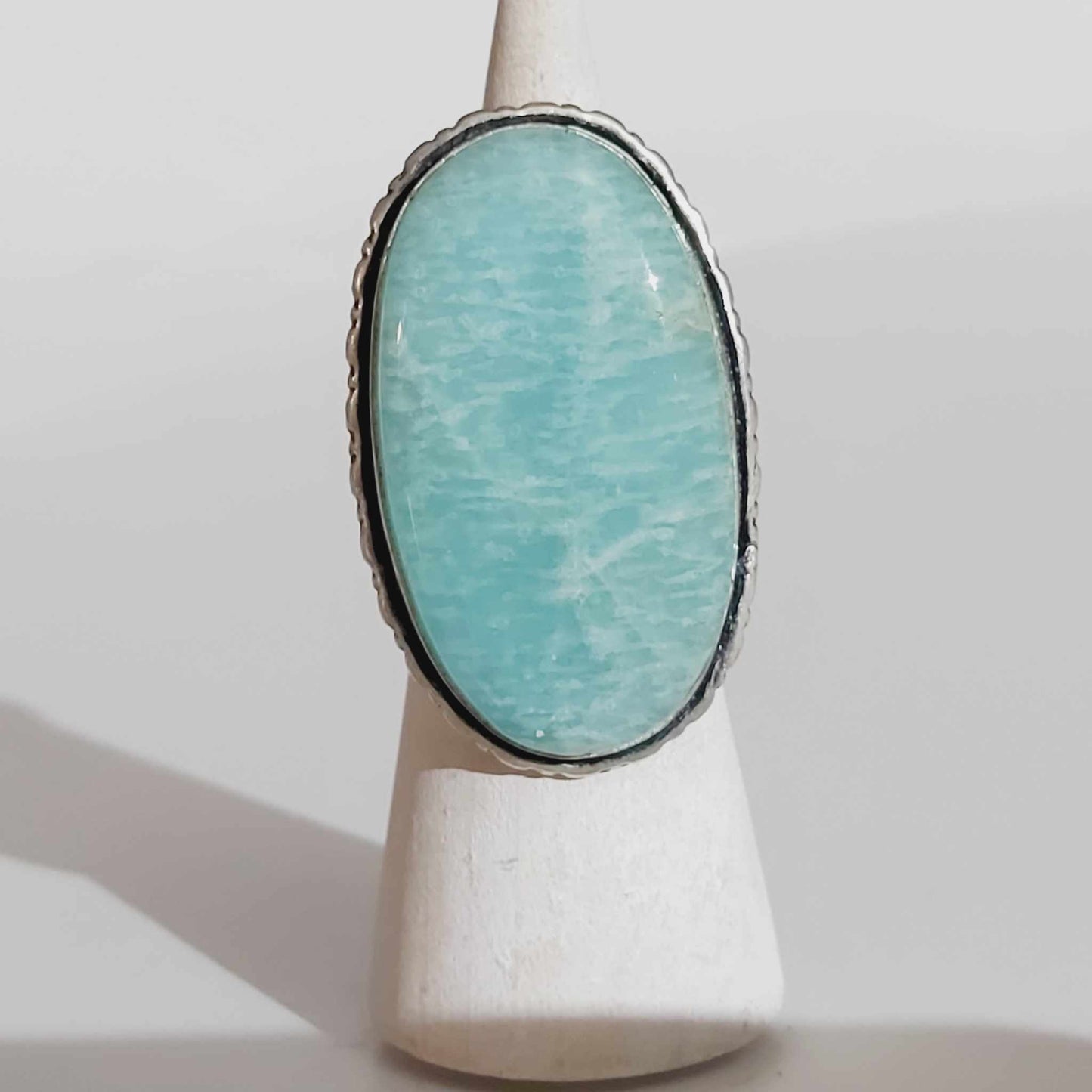 Amazonite Speaking Ones Truth Ring 925 Sterling Silver Plated US 6 (E1631)