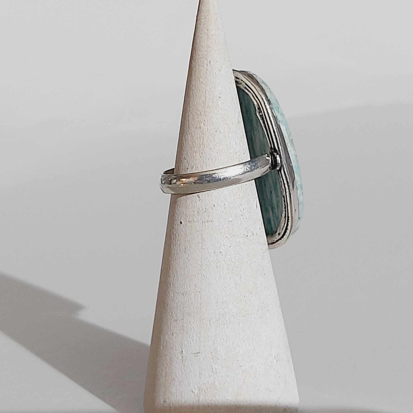 Amazonite Speaking Ones Truth Ring 925 Sterling Silver Plated US 6 (E1632)