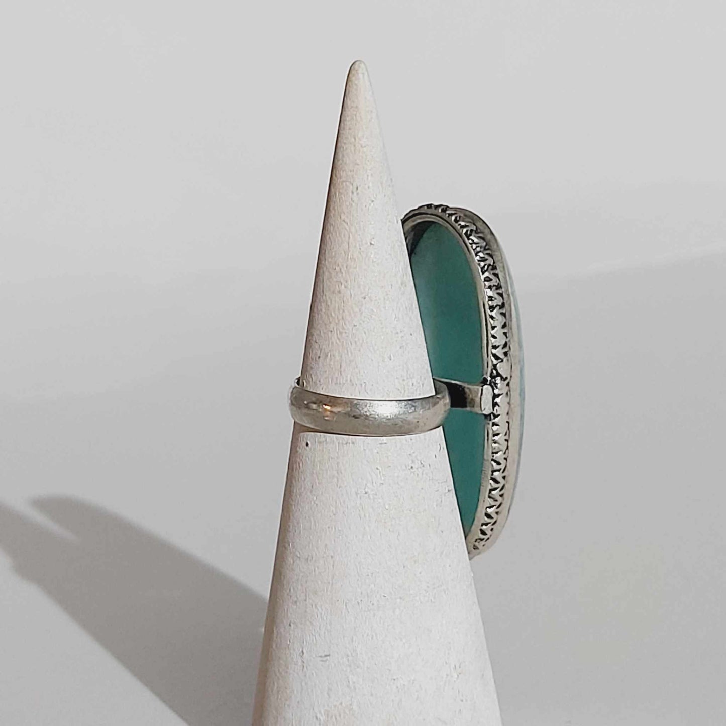 Amazonite Speaking Ones Truth Ring 925 Sterling Silver Plated US 6.5 (E1633)