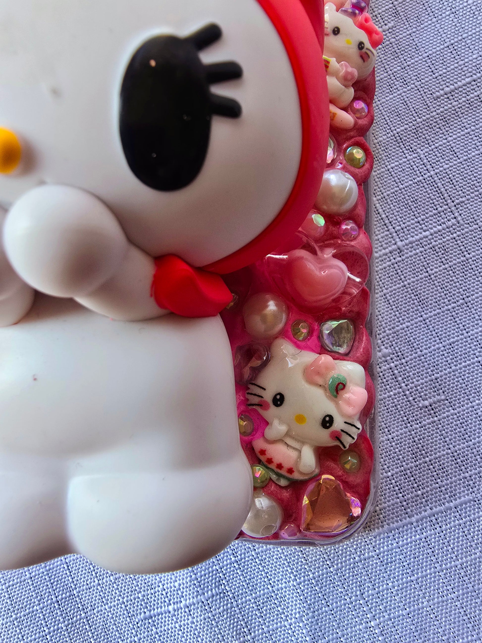 Handmade Samsung S23 Plus phone case featuring a My Melody theme in pink, white, and yellow with cute 3D decorations and kawaii charm accents.