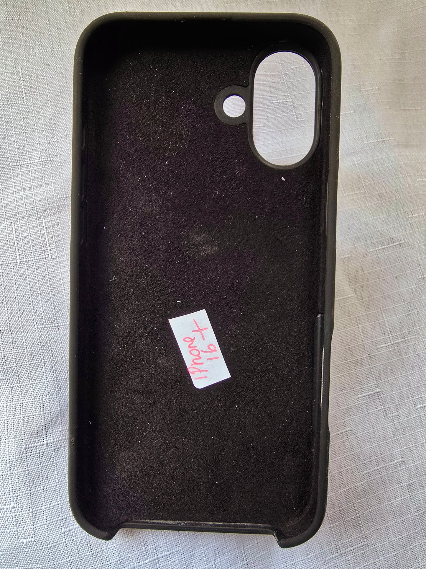 A handmade red and blue iPhone 16 plus phone case