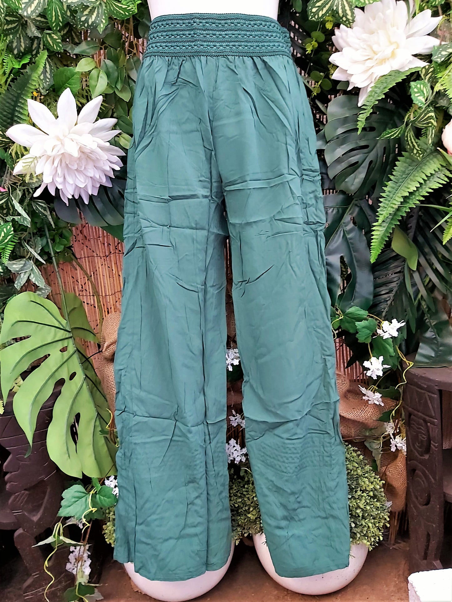 Relax Fit Viscose Straight Leg Palazzo Pants With Elastic Waist