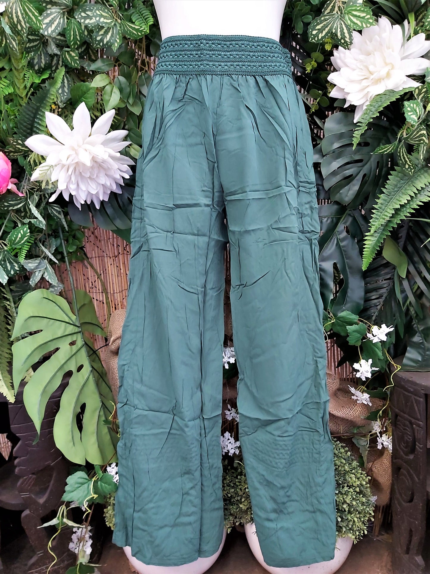 Relax Fit Viscose Straight Leg Palazzo Pants With Elastic Waist