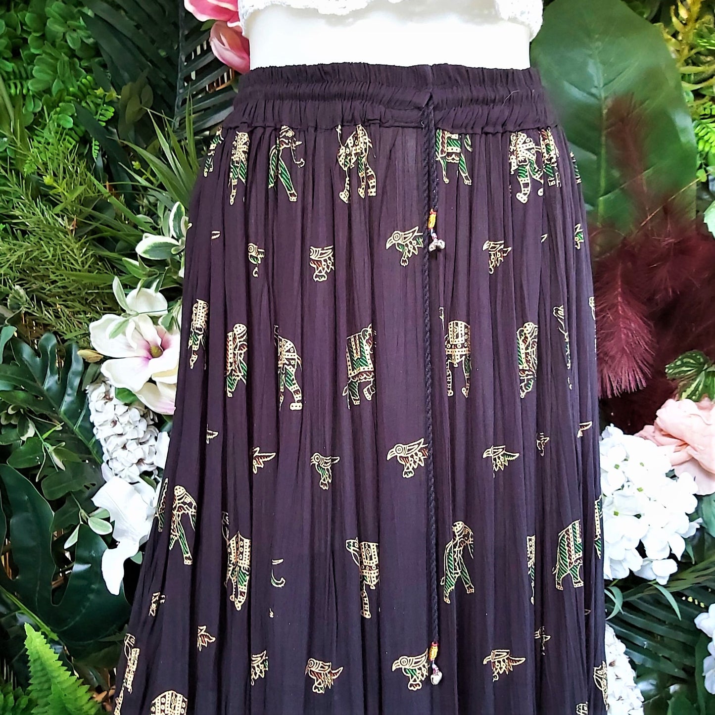 Gypsy Bohemian Black & Multi Maxi Skirt Size 12-14