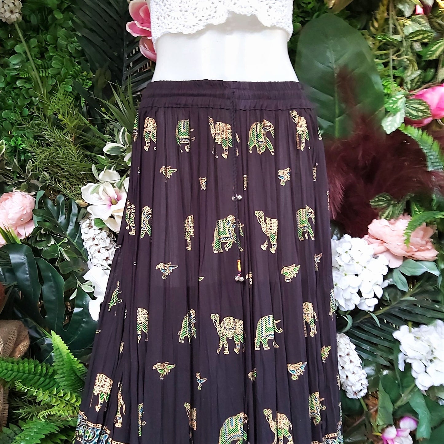 Gypsy Bohemian Black & Multi Maxi Skirt Size 12-14